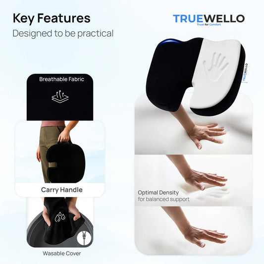 Truewello Orthopaedic Coccyx Seat Cushion – Premium Tailbone Support