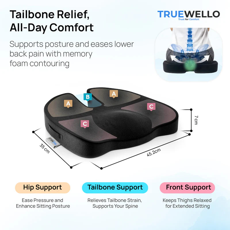 Truewello Orthopaedic Coccyx Seat Cushion – Premium Tailbone Support